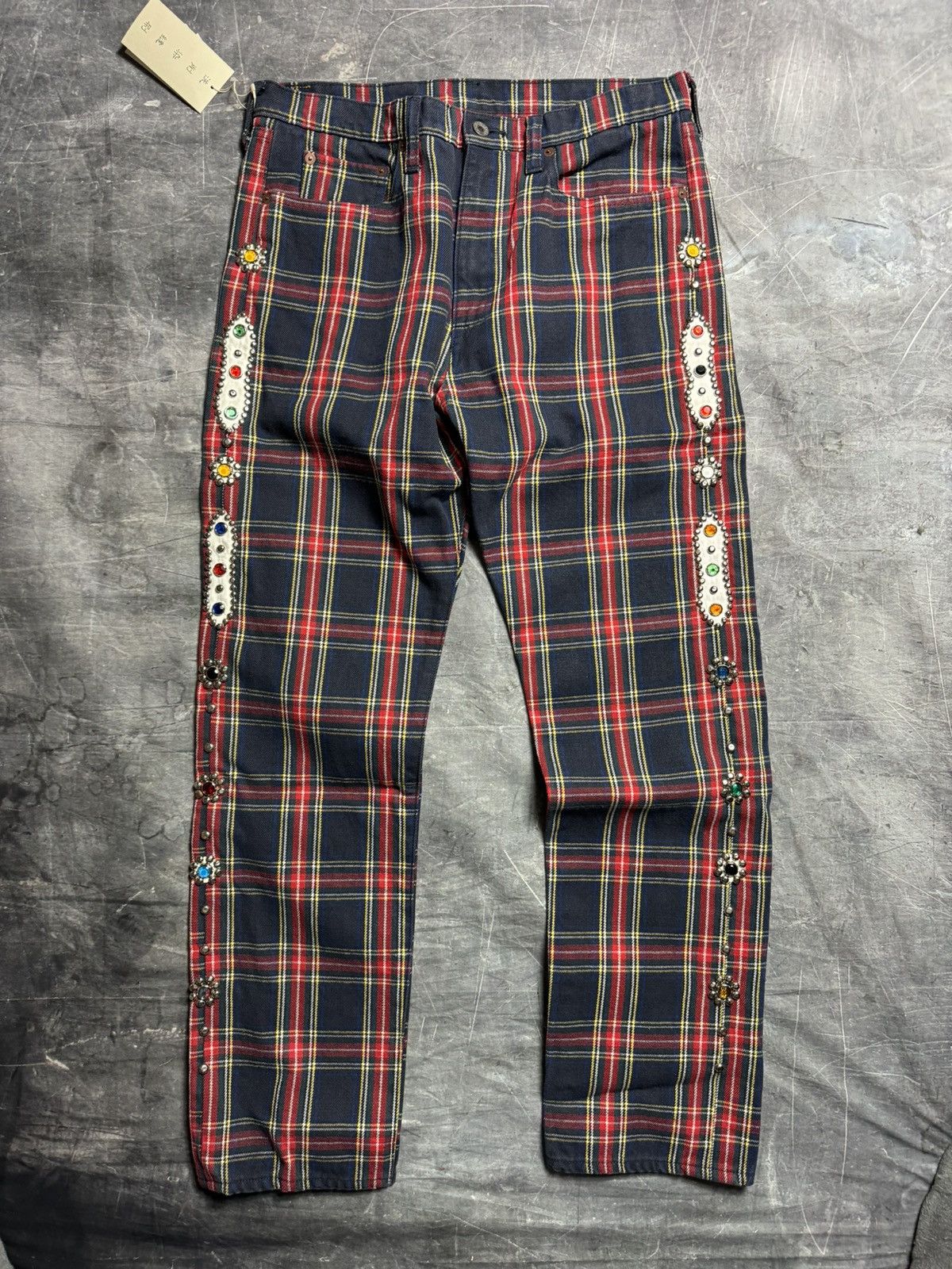 Image of Kapital x Kapital Kountry 11Oz Tartan Check 5P Monkey Cisco Pants in Red Tartan, Men's (Size 32)
