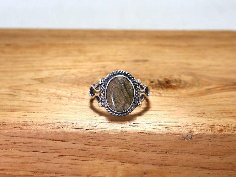 Handmade Handmade Black Rutile Oval Ring, 925 Silver Ring, Gift Idea Size ONE SIZE - 1 Thumbnail