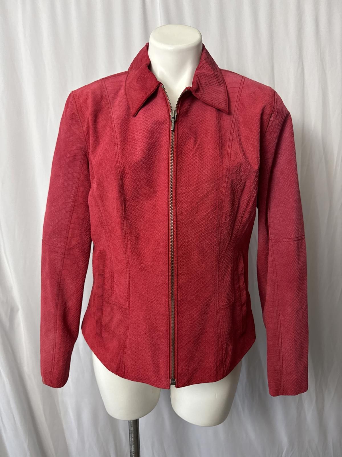 Bernhard Willhelm Bernardo - Red Leather Jacket with Texture - Petite Large Size L / US 10 / IT 46 - 1 Thumbnail