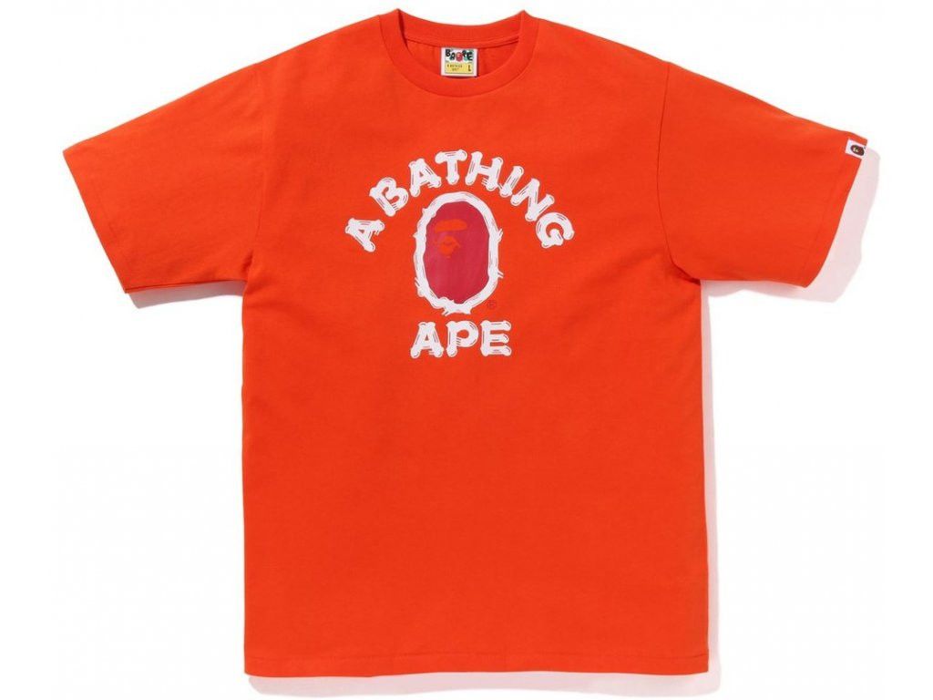 image of Bape Brush College Tee in Orange, Men's (Size XL)