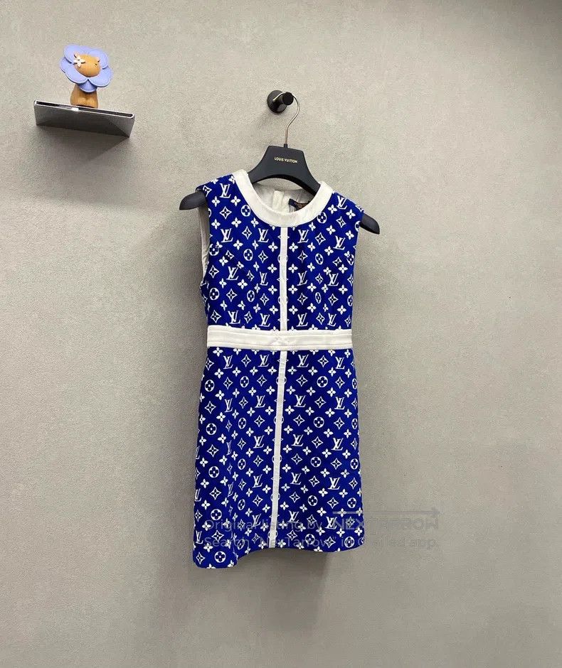 Louis Vuitton Louis Vuitton Blue Full Print Sleeveless Dress Size XXS / US 00 / IT 34 - 3 Thumbnail