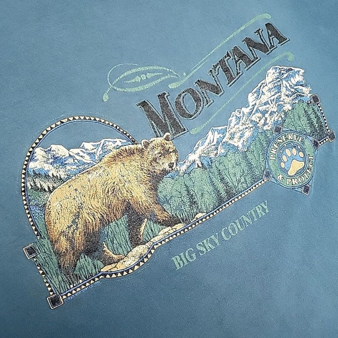 Jerzees VINTAGE Montana Grizzly Bear Nature Shirt Mens XXL Teal Grunge Retro Made in USA Size US XXL / EU 58 / 5 - 7 Thumbnail