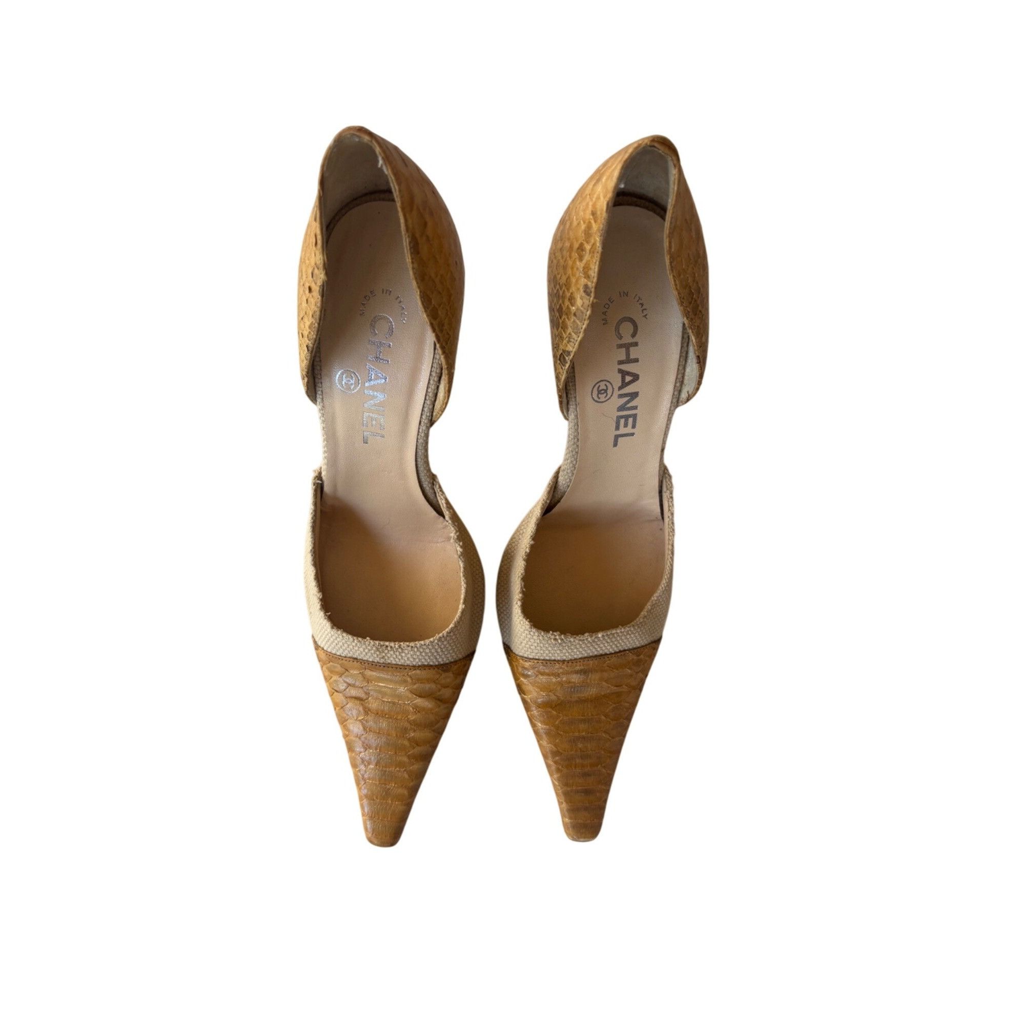 Chanel Chanel Womens DOrsay Pointed Toe Pumps Yellow/Beige Snake Pr Size US 9 / IT 39 - 1 Thumbnail