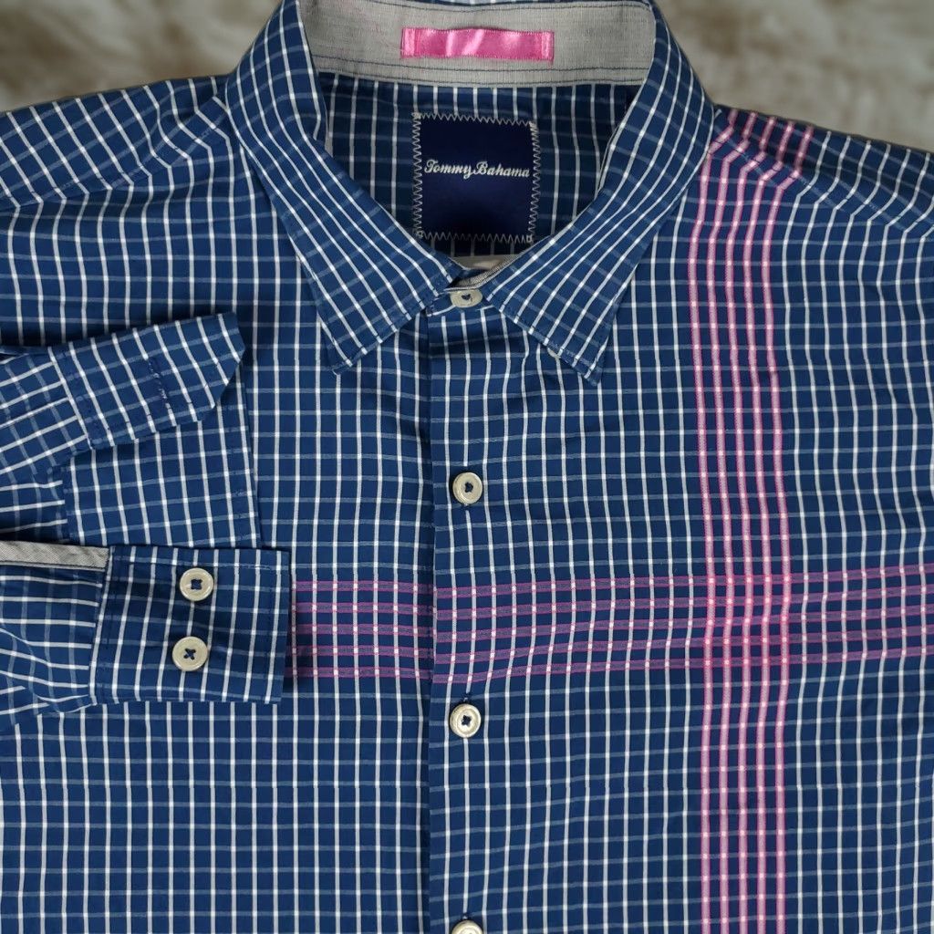 Tommy Bahama Tommy Bahama Shirt Mens Large Blue Check Cotton Button Up Long Sleeve Size US L / EU 52-54 / 3 - 1 Thumbnail