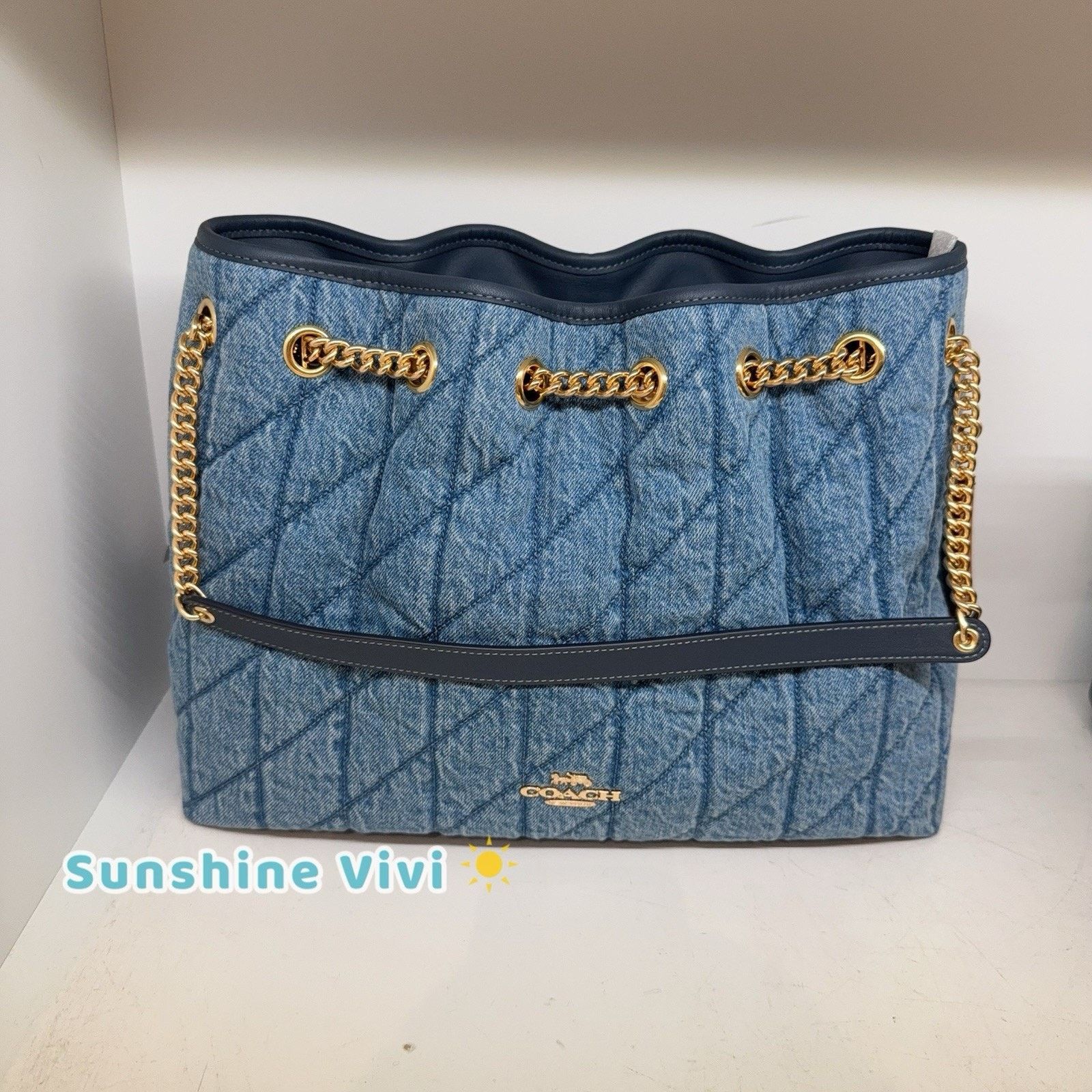 Coach NWT Coach Evelyn Shoulder Bag Quilting CDC02 Indigo Size ONE SIZE - 1 Thumbnail