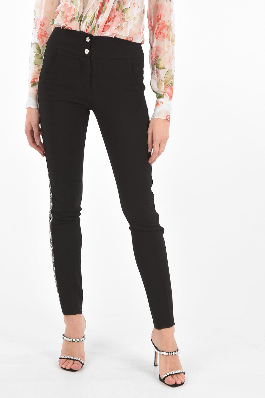Philipp Plein og1mm0824 Jewel Profile High Waist Pants in Black Size 32" / US 10 / IT 46 - 1 Thumbnail