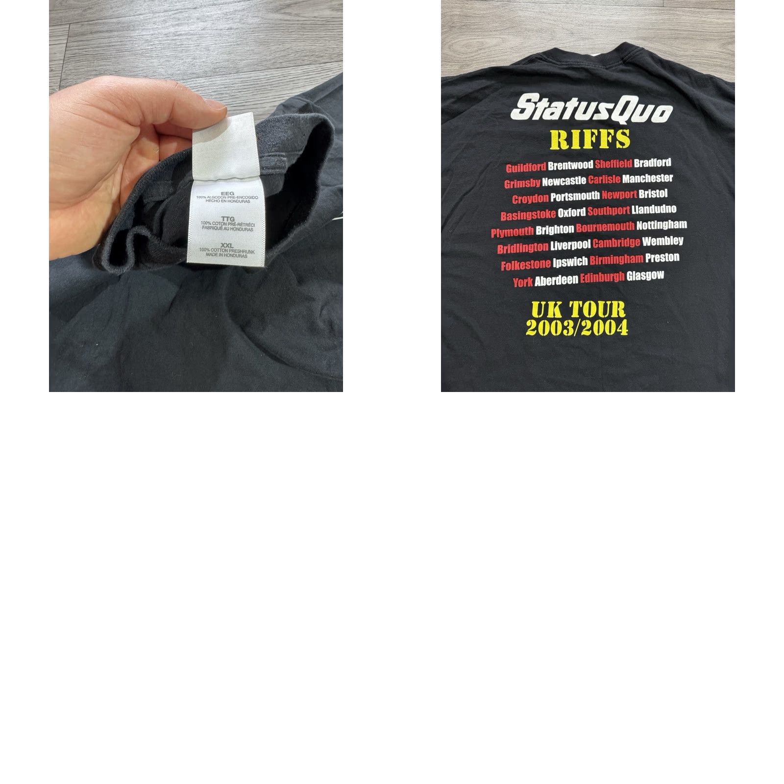 Gildan VINTAGE Status Qwo RIFFTS Tour UK 2003 2004 Rock Band T-Shirt Black 2XL Mens Short Sleeve T-Shirt XS? Size US XXL / EU 58 / 5 - 9 Thumbnail
