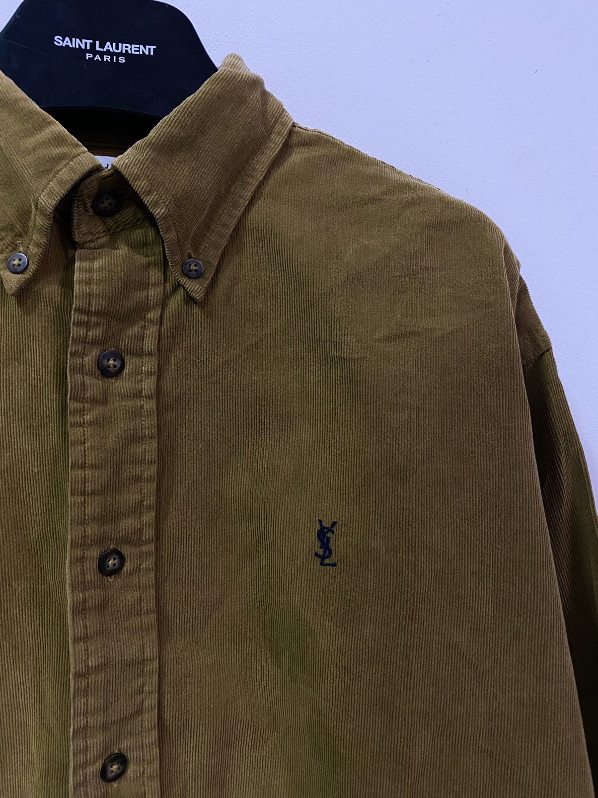 image of Vintage x YVES Saint Laurent Corduroy YSL Shirt Brown Velvet in Beige Brown, Men's (Size Large)