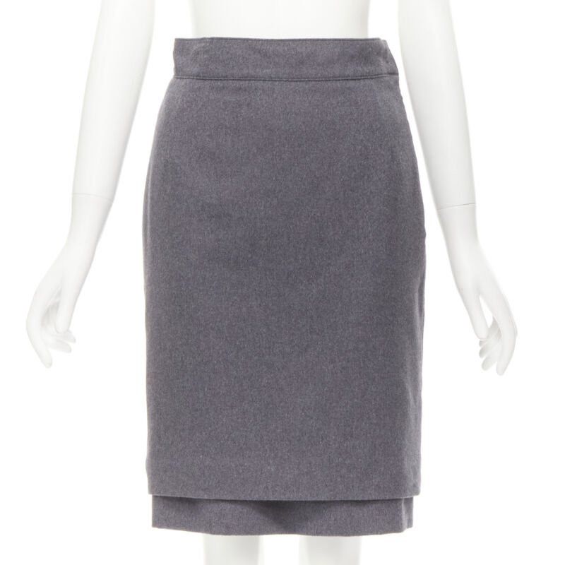 Oscar De La Renta OSCAR DE LA RENTA grey wool double layered hem pencil skirt US2 XS Size 26" / US 2 / IT 38 - 1 Thumbnail