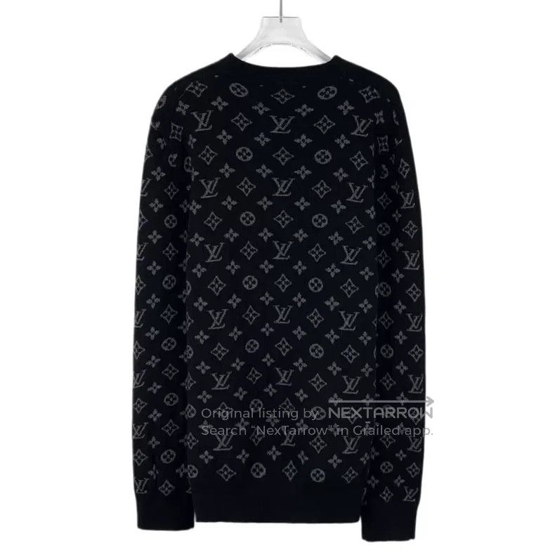 Louis Vuitton Louis Vuitton Black Back Full Print Cashmere Crew Neck Lon Size US L / EU 52-54 / 3 - 2 Thumbnail