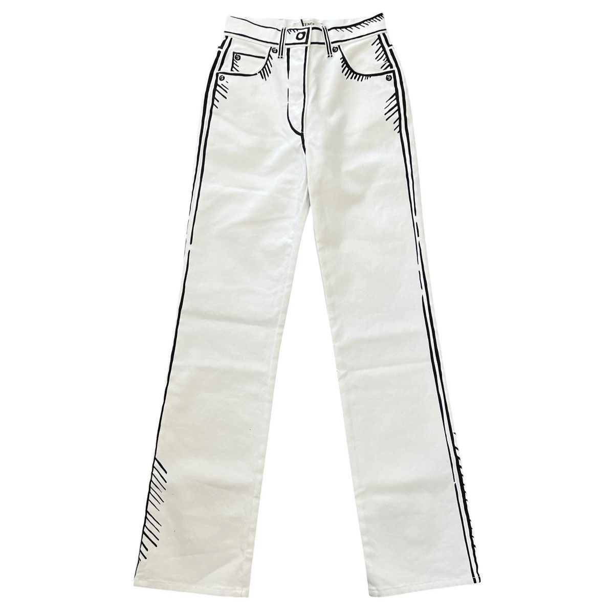 Fendi FENDI × Joshua Vides 2020 Trompe-l’œil White Denim Pants Size 26" / US 2 / IT 38 - 1 Thumbnail