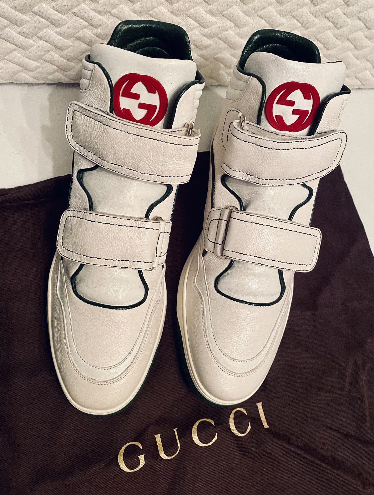 Gucci Gucci 🇮🇹 Barkleys GG Leather Hi Top Sneakers 11 NEW VINTAGE Size US 11 / EU 44 - 1 Thumbnail