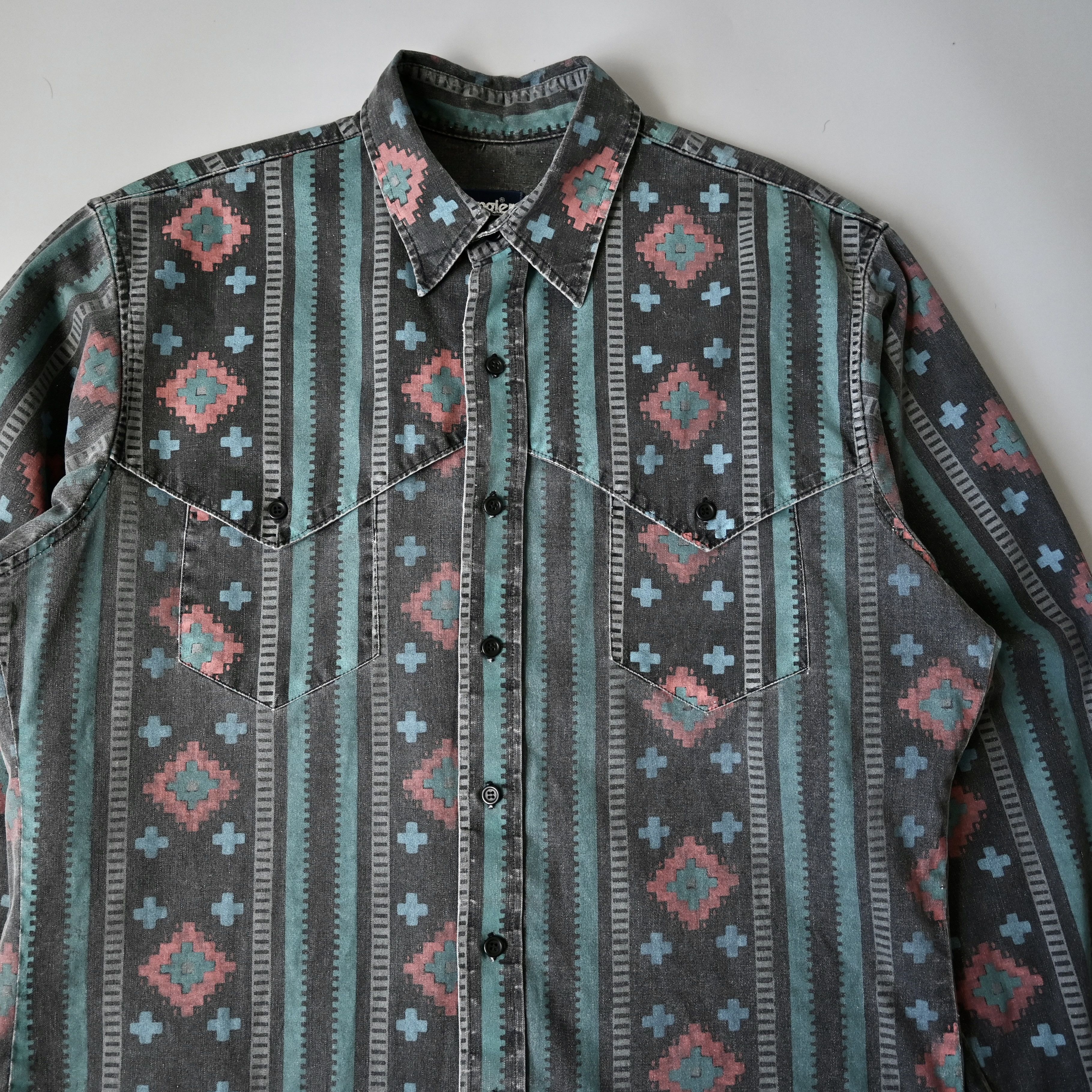 Vintage × Wrangler VTG Wrangler Brushpopper cape shirt Aztec