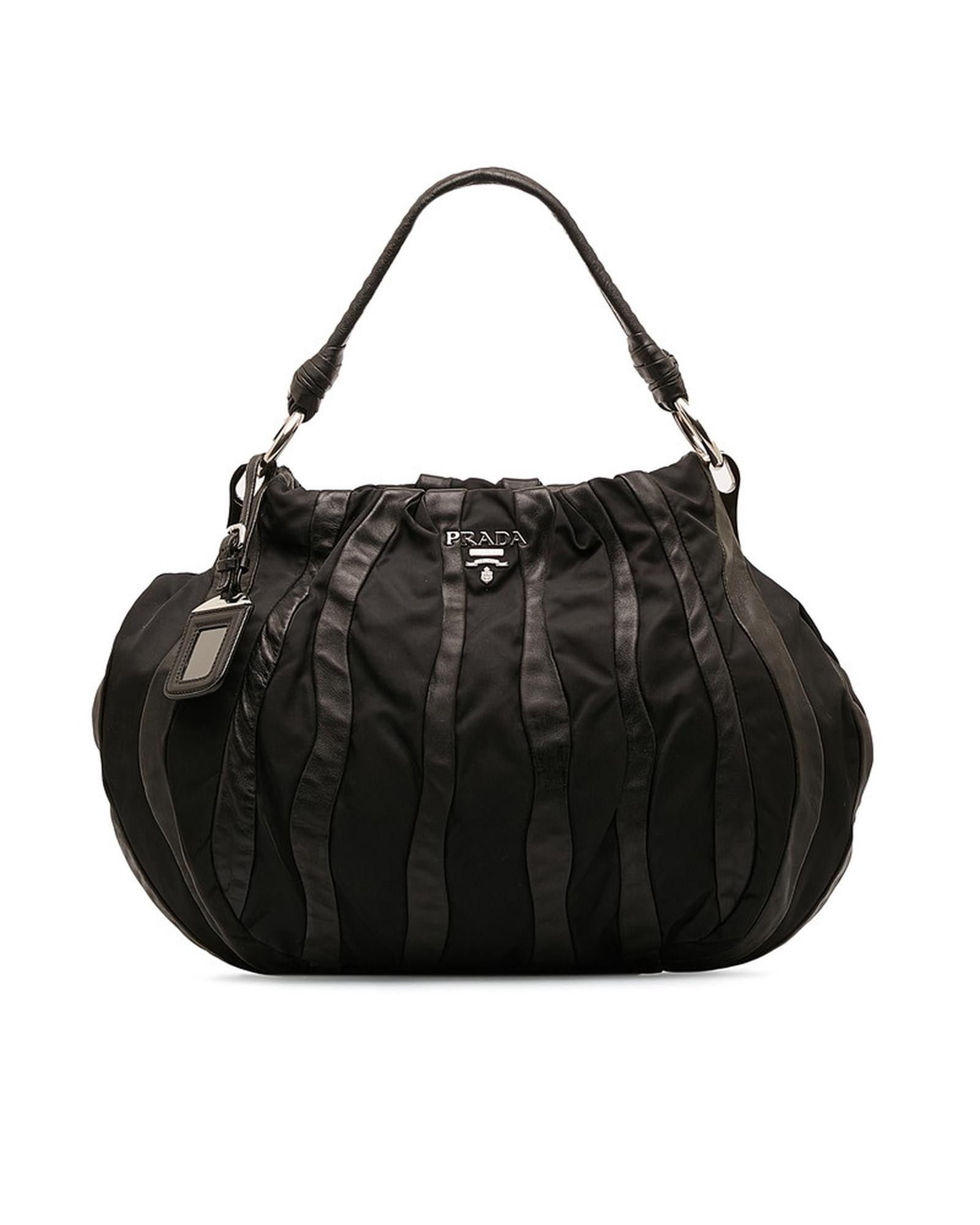 image of Prada Striped Nylon Handbag In Black, Women's