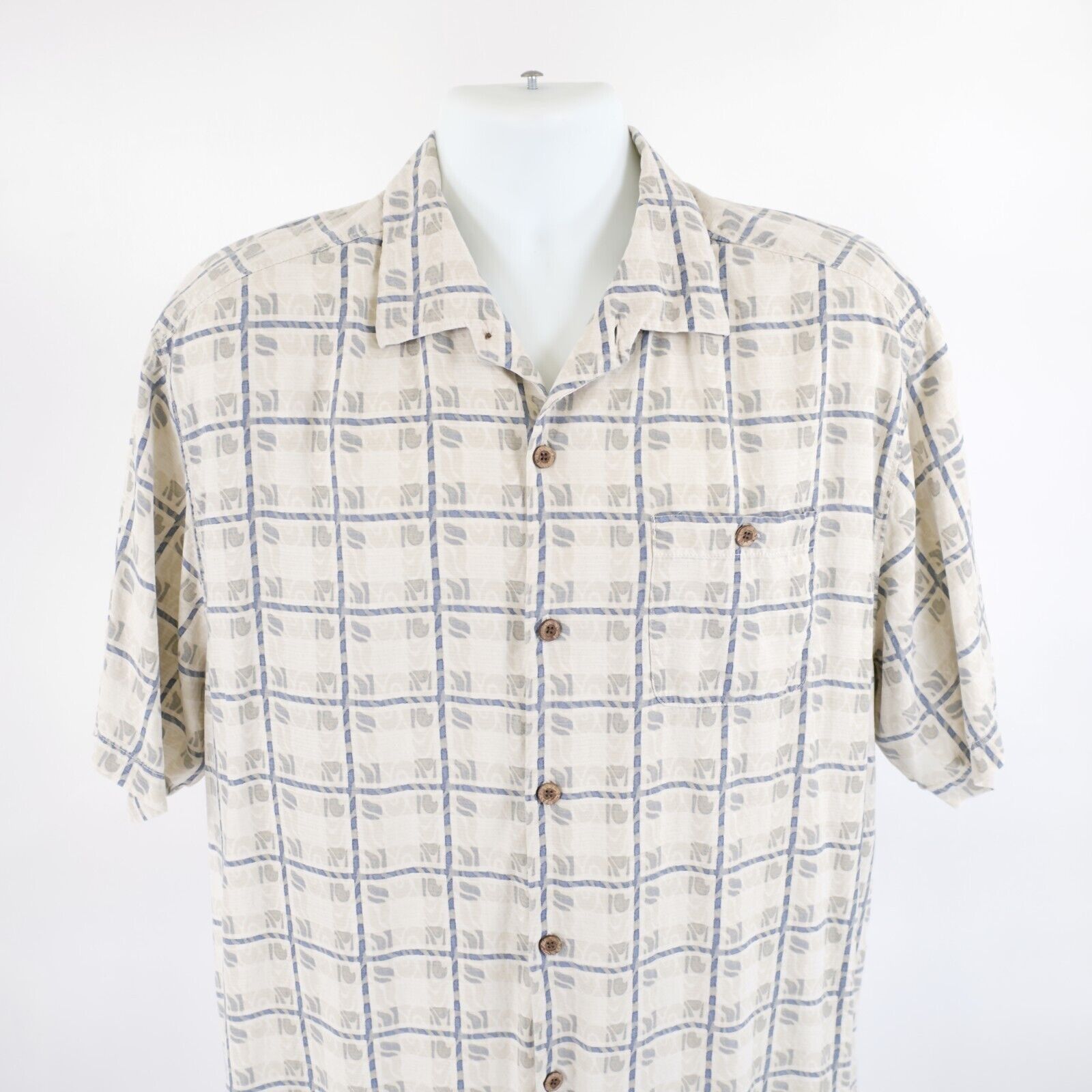 Tommy Bahama Tommy Bahama XL Cream Blue 100% Silk Short Sleeve Hawaiian D Size US XL / EU 56 / 4 - 1 Thumbnail