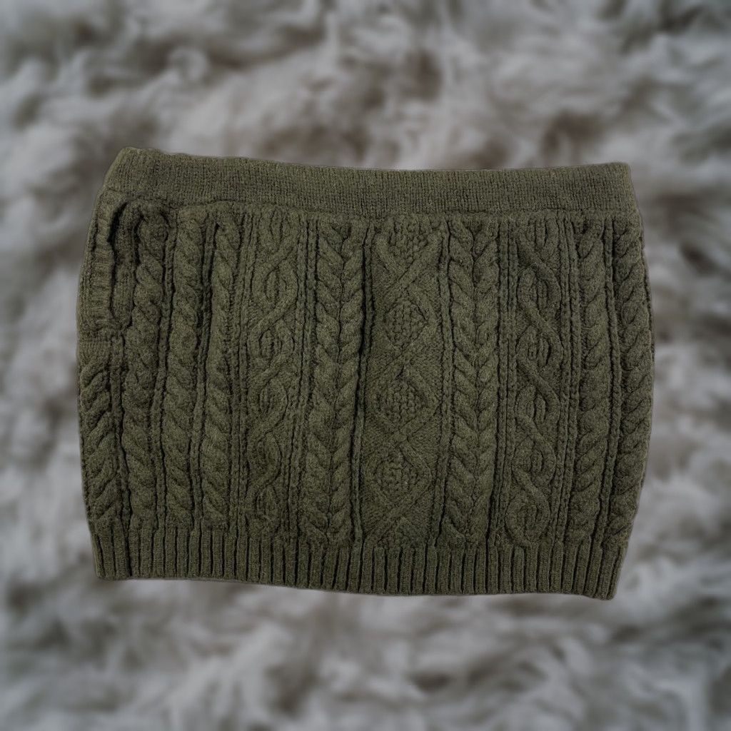 Polo Ralph Lauren Skirt Women's Large Green Wool Alpaca Blend Cable Knit Cottage Short Elastic Waist