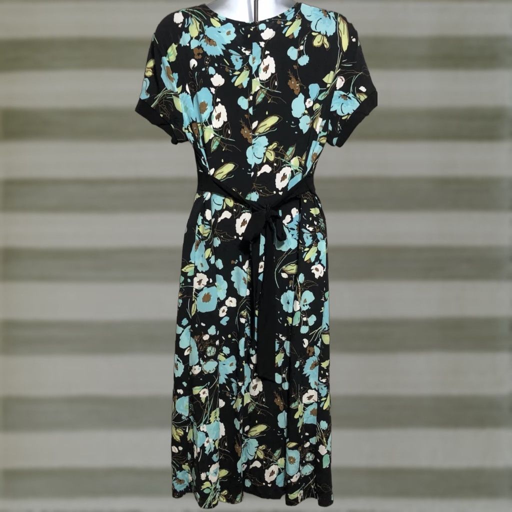 Etro VINTAGE Susie in City Surplice Retro Dress XL Blk/Teal Mod Short Sleeve Belted 60s Funky Womens Size 40" / US 18 - 1 Thumbnail