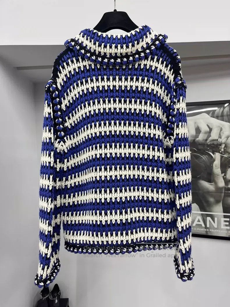 Chanel Chanel Blue and white striped knitted cardigan coat Size XS / US 0-2 / IT 36-38 - 3 Thumbnail