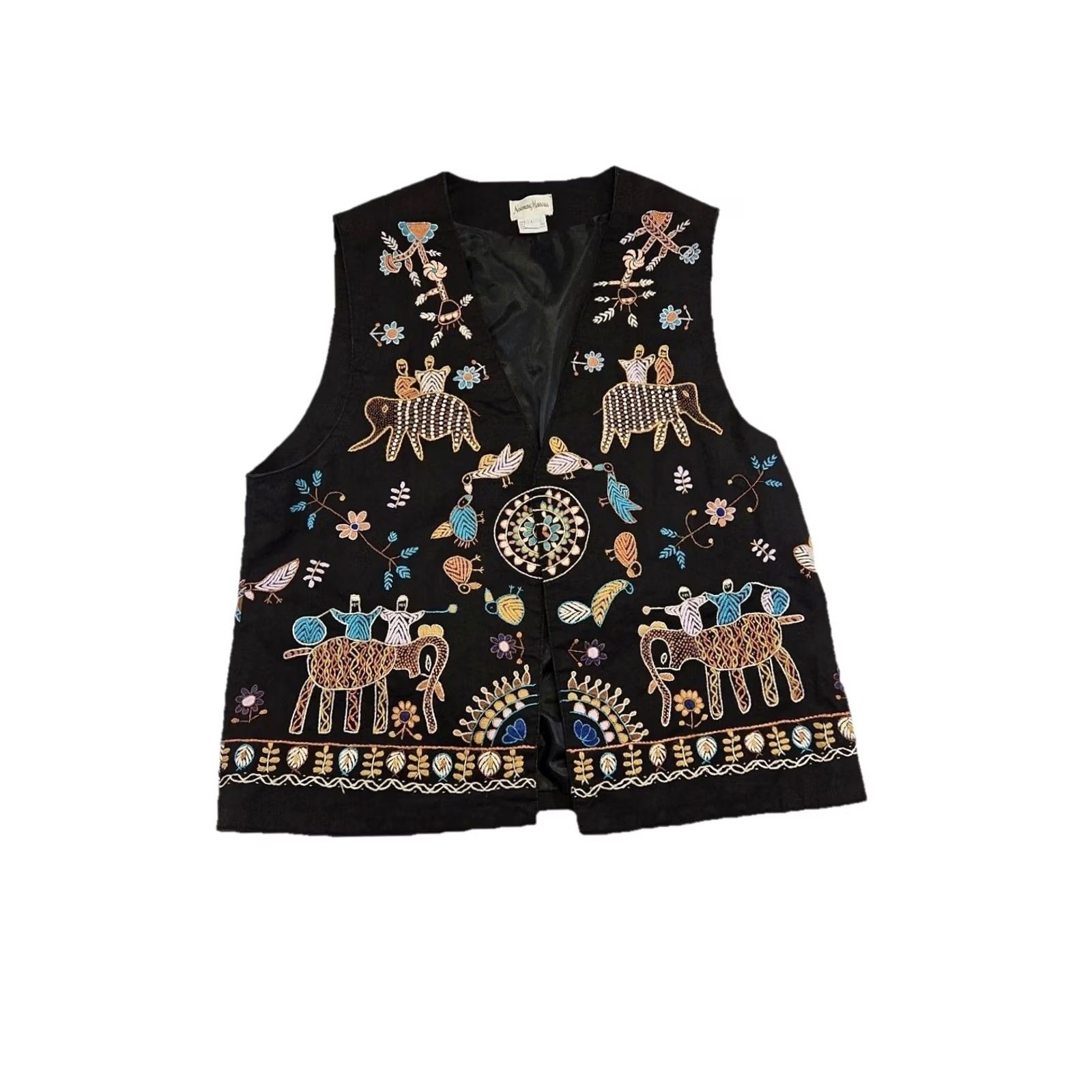 Vintage VINTAGE Newport News Black Embroidered Elephant Folk Art Boho Cotton Vest L Women Size L / US 10 / IT 46 - 2 Thumbnail