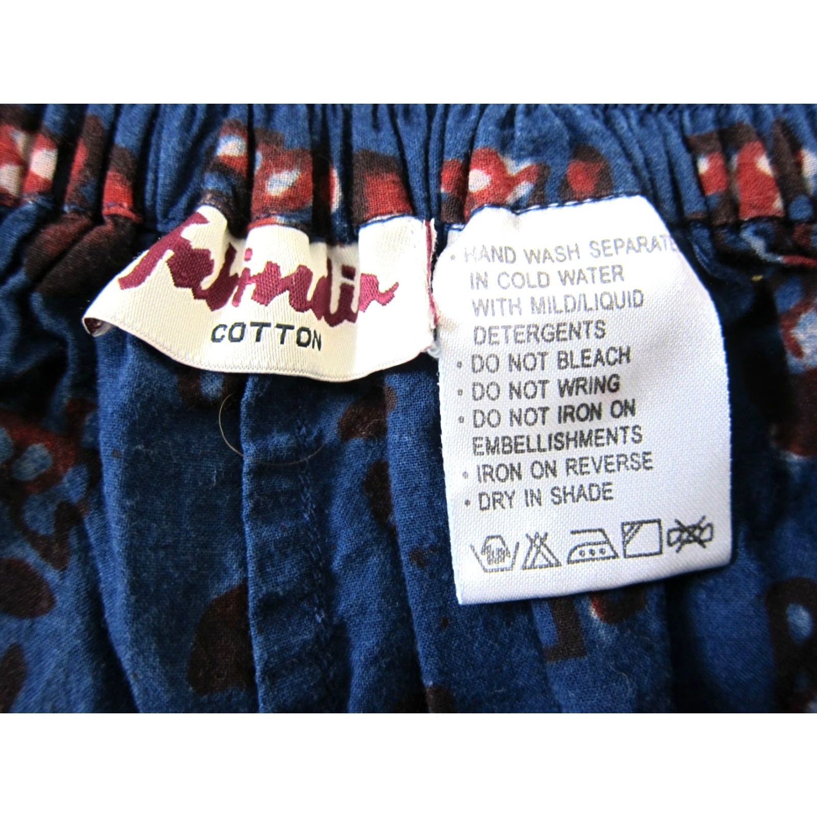 Vintage Fabindia 100% Cotton Blue Red High Rise Waist Wide Leg Hippie Pant Woman XS Size 26" / US 2 / IT 38 - 3 Thumbnail
