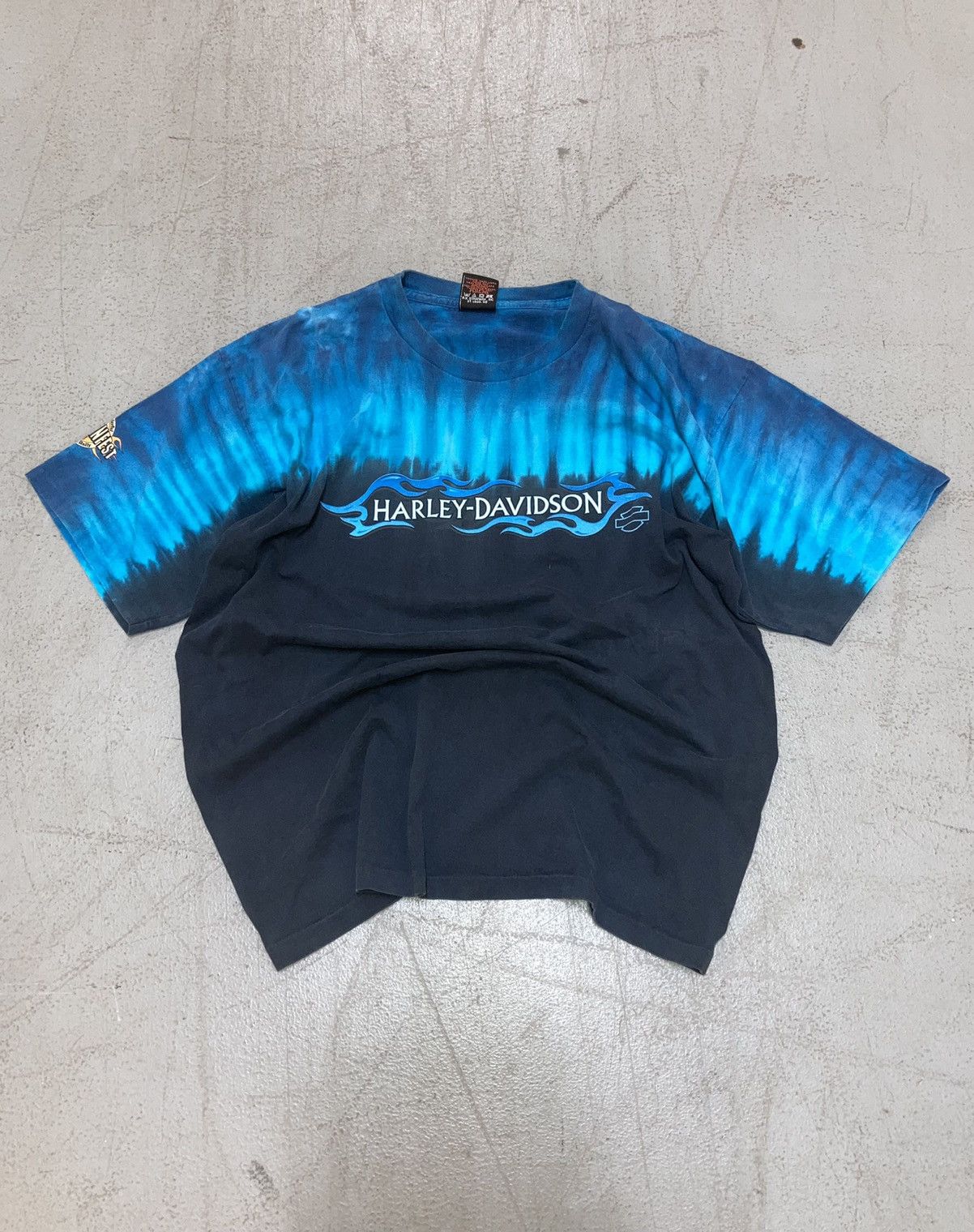 Vintage CRAZY VINTAGE HARLEY DAVIDSON TIE DYE FLAME LOGO BIKE TEE | Grailed