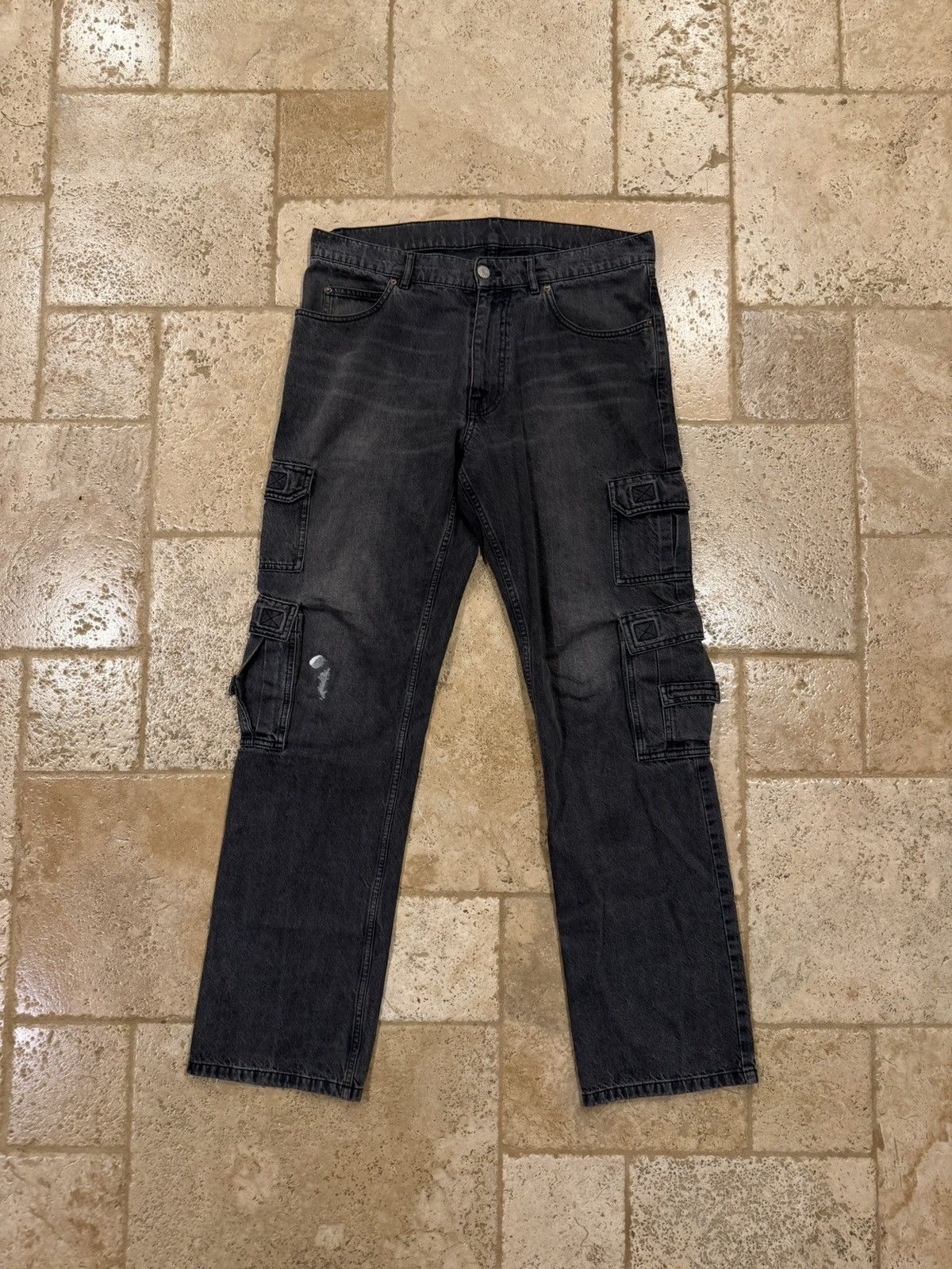 Martine Rose Martine Rose Dark Wash Gray Double Cargo Utility Denim Pants Size US 33 - 1 Thumbnail
