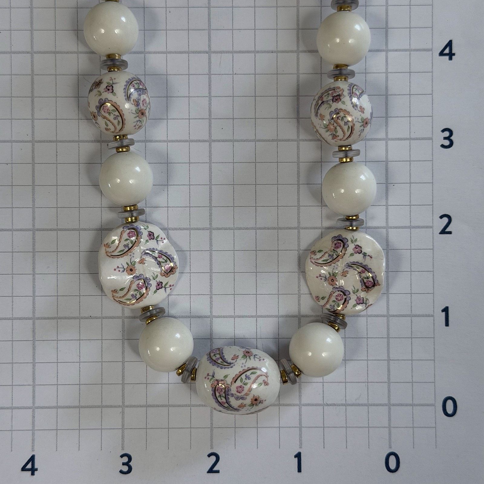 Vintage VTG 1980 Pastel Floral Porcelain Necklace White 30" Japan Size ONE SIZE - 8 Thumbnail