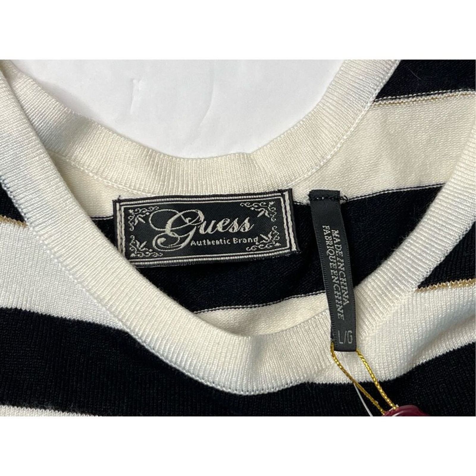 Guess Guess Black White Metallic Gold Thread Long Sweater LARGE Size L / US 10 / IT 46 - 5 Thumbnail