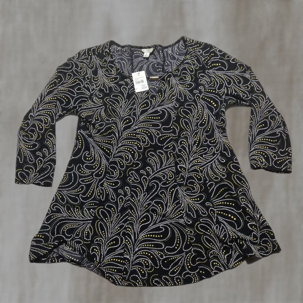 Vintage Cato Shirt S Black Beaded Embellished Tunic Blouse 3/4 Sleeve Round Neck Pullover Women Vintage No Size S / US 4 / IT 40 - 1 Thumbnail