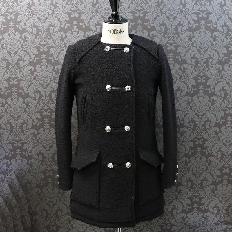 image of Chrome Hearts Cross Ball Collarless Wool Coat in Black, Men's (Size XS)