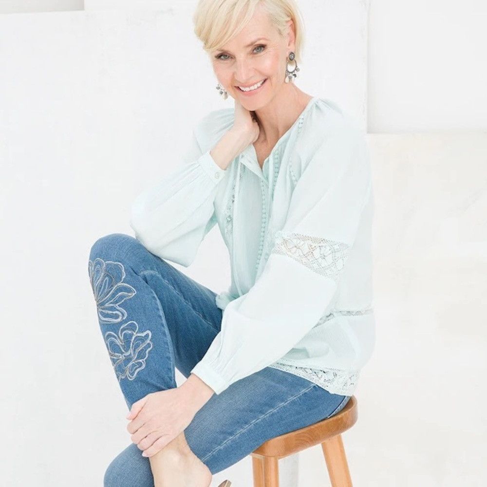 Chicos NWT New Chico's Mint Cotton Crochet Trim Tassel Long Sleeve Size XL / US 12-14 / IT 48-50 - 1 Thumbnail