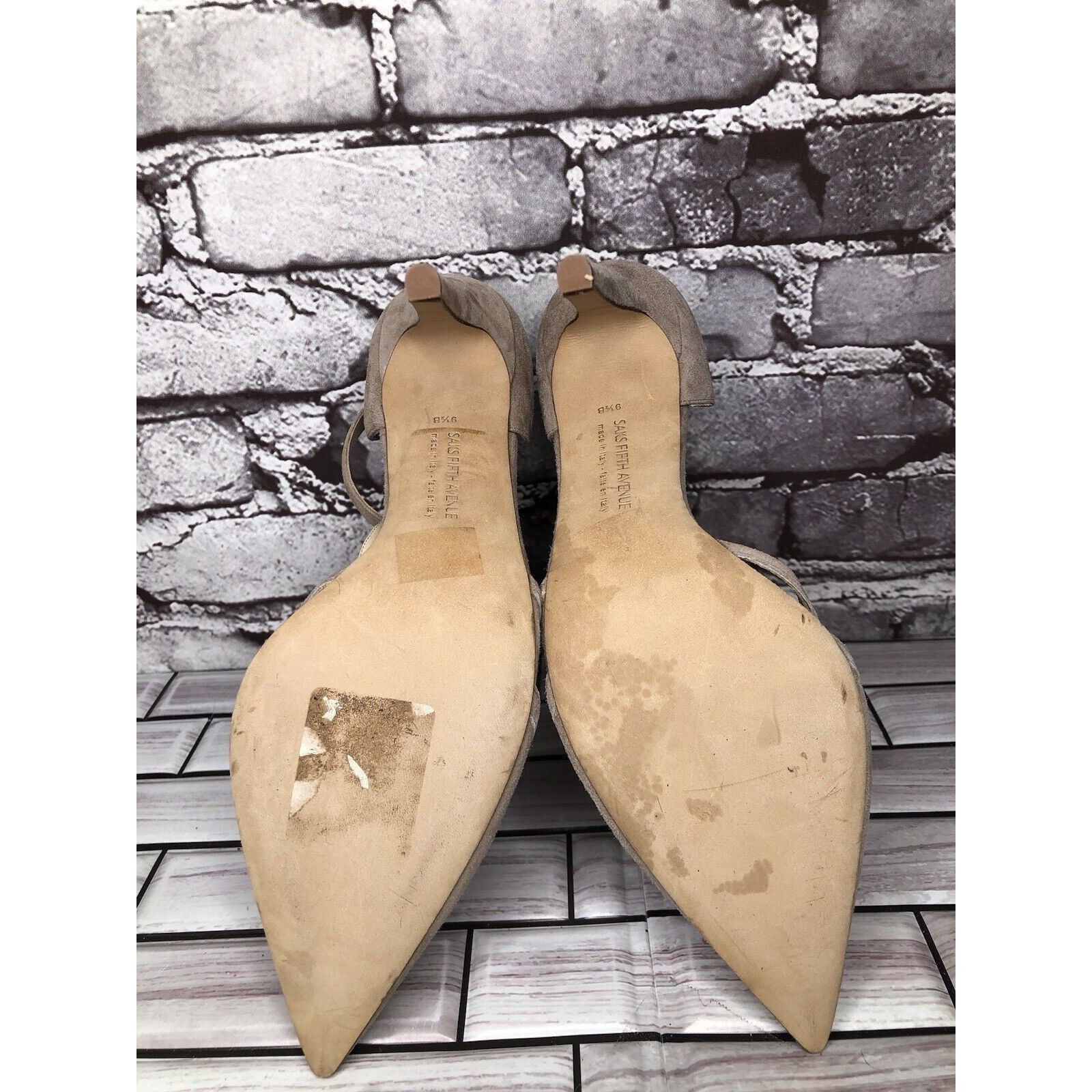 Saks Fifth Avenue Saks Fifth Ave Taupe Suede Leather Pointed Toe Strap Heels W Size US 9.5 / IT 39.5 - 7 Thumbnail