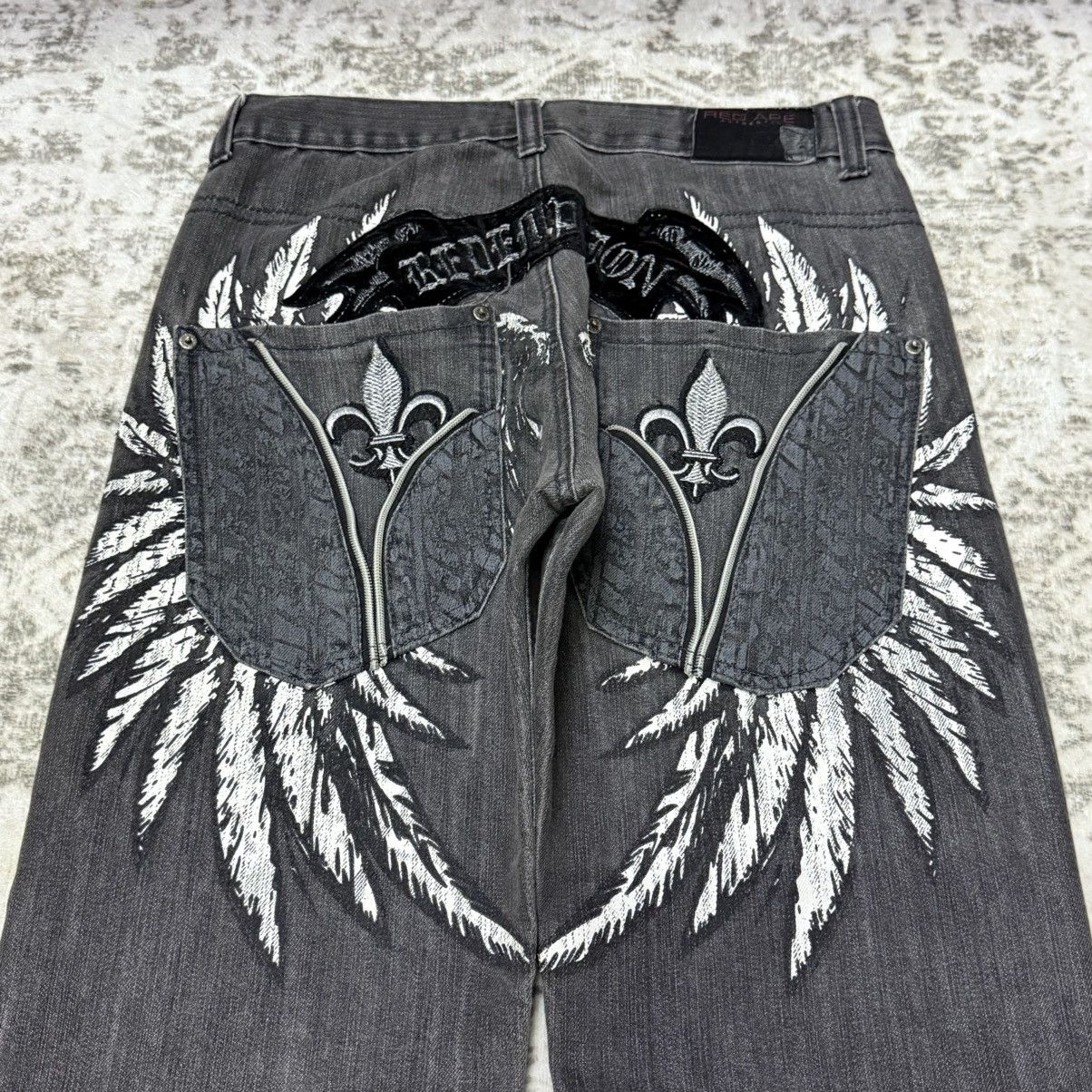 Japanese Brand Japanese Brand Red Ape Embroidery Gothic Wings Flare Jeans Size US 30 / EU 46 - 3 Thumbnail