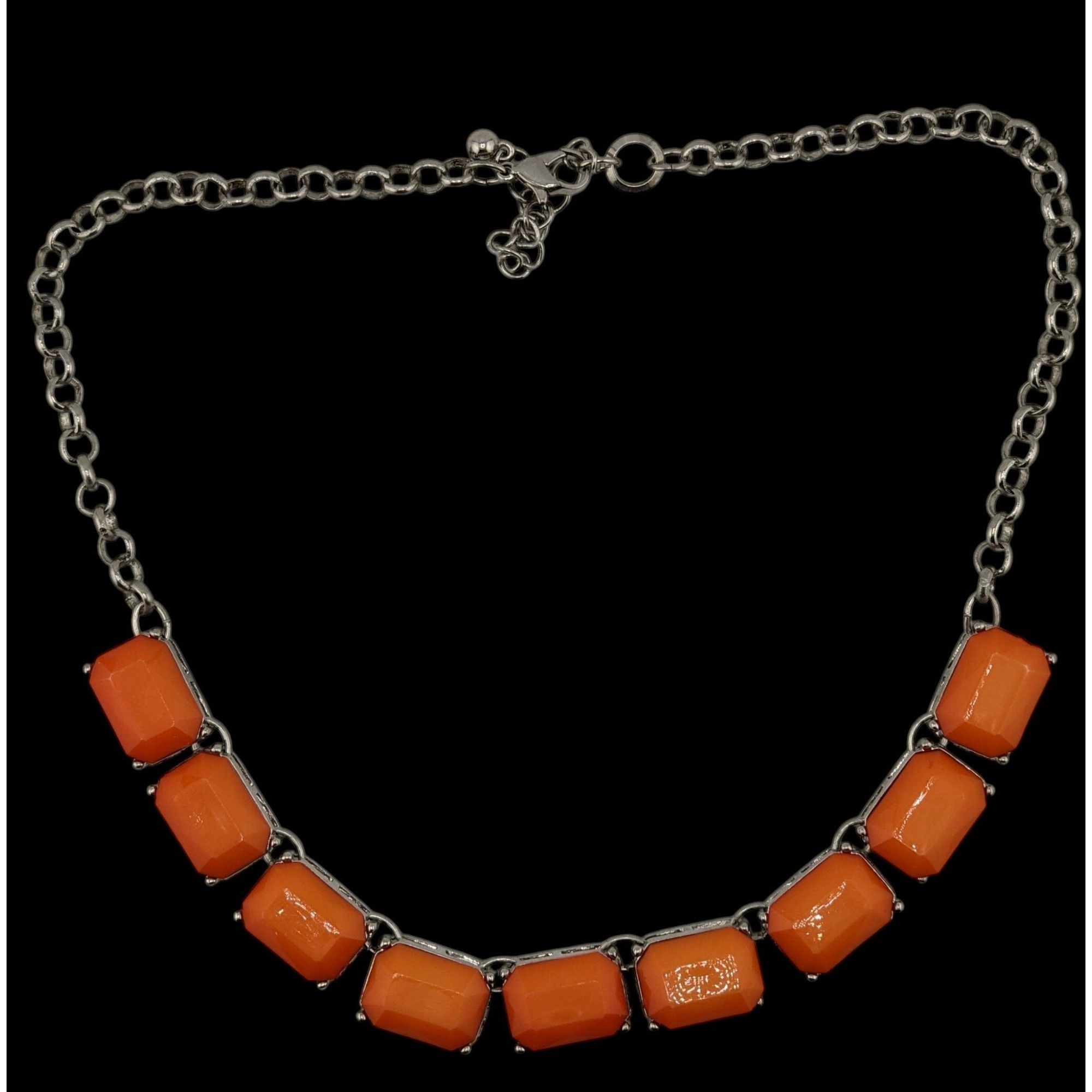 Other Retro Orange Statement Necklace With Silver-Tone Chain Size ONE SIZE - 4 Thumbnail