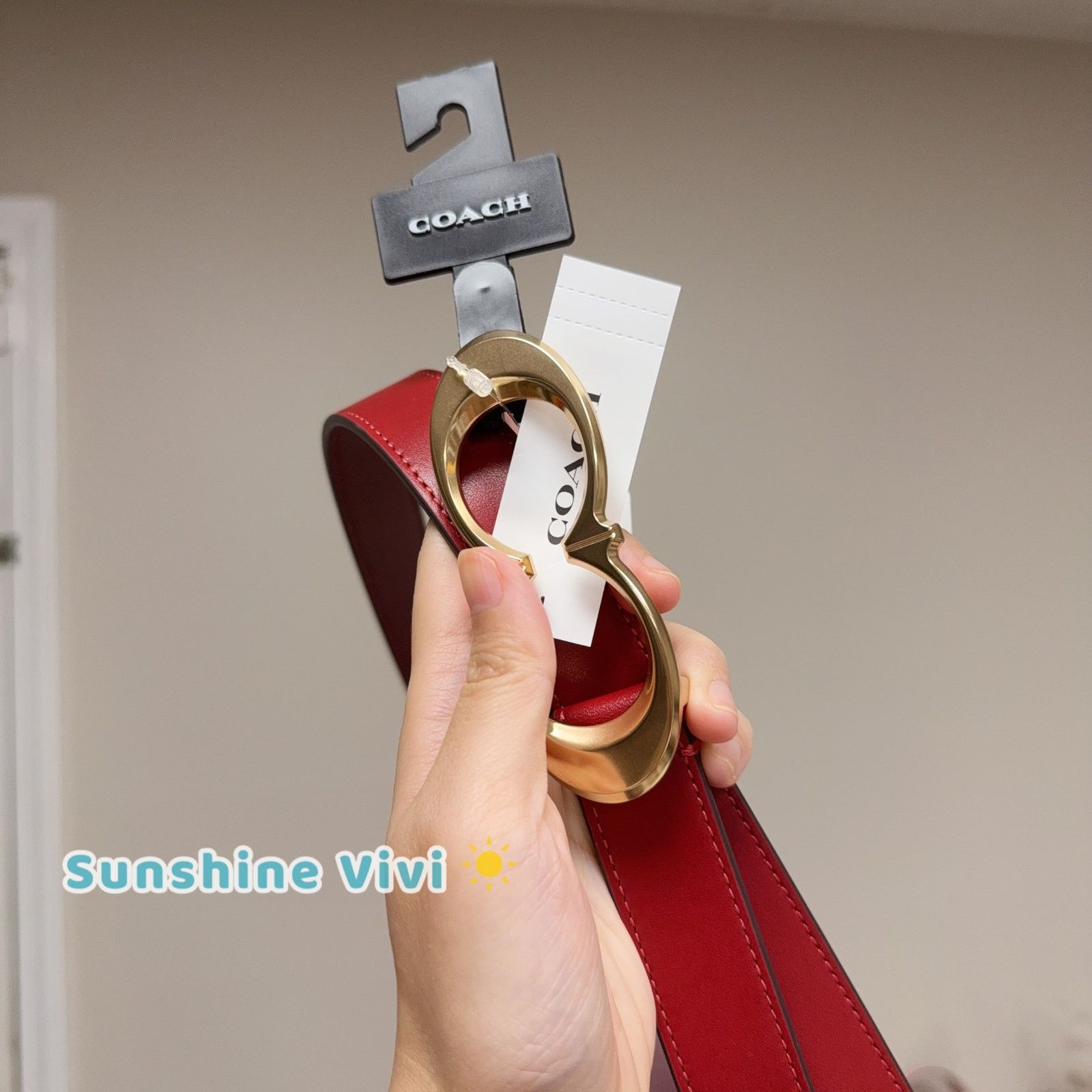 Coach NWT COACH Women Signature Buckle Belt C1725 Gold/Red Large Size ONE SIZE - 3 Thumbnail