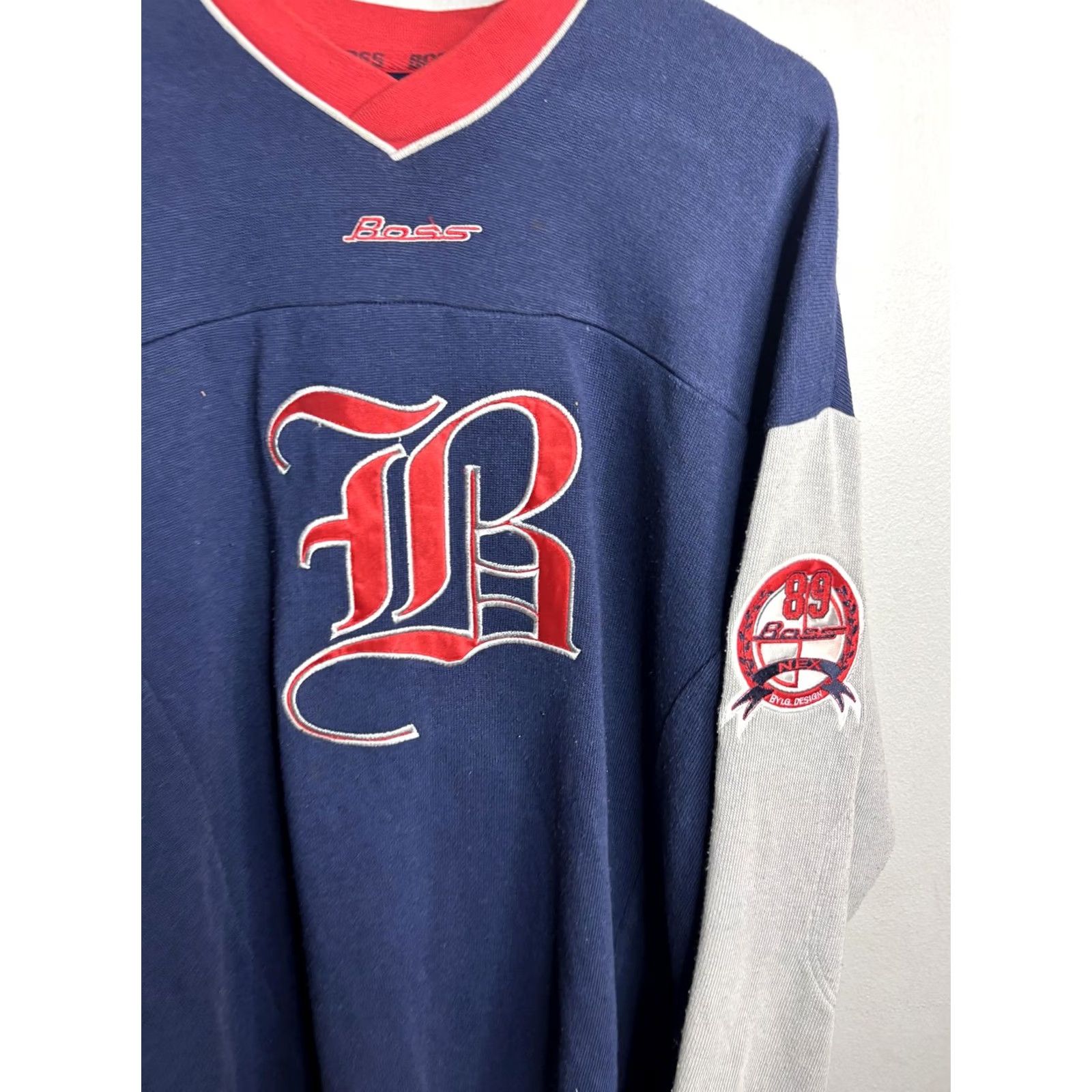 Vintage VINTAGE Boss by IG-Design Shirt Mens Large Blue 89 Jersey V-Neck Long Sleeve Size US L / EU 52-54 / 3 - 2 Thumbnail