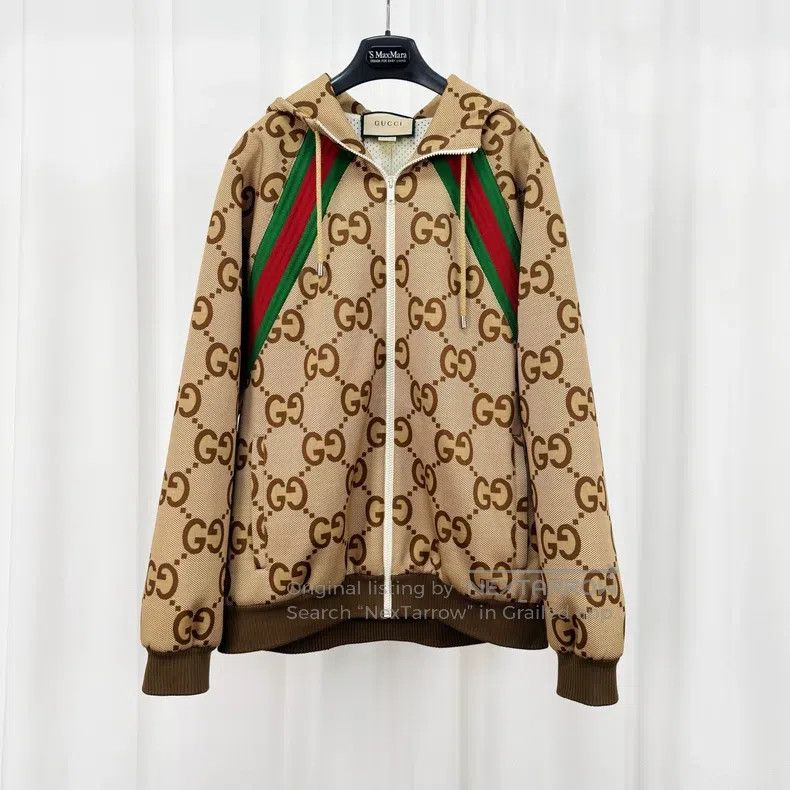 Gucci Gucci Brown old flower full print webbing zipper jacket Size US M / EU 48-50 / 2 - 1 Thumbnail