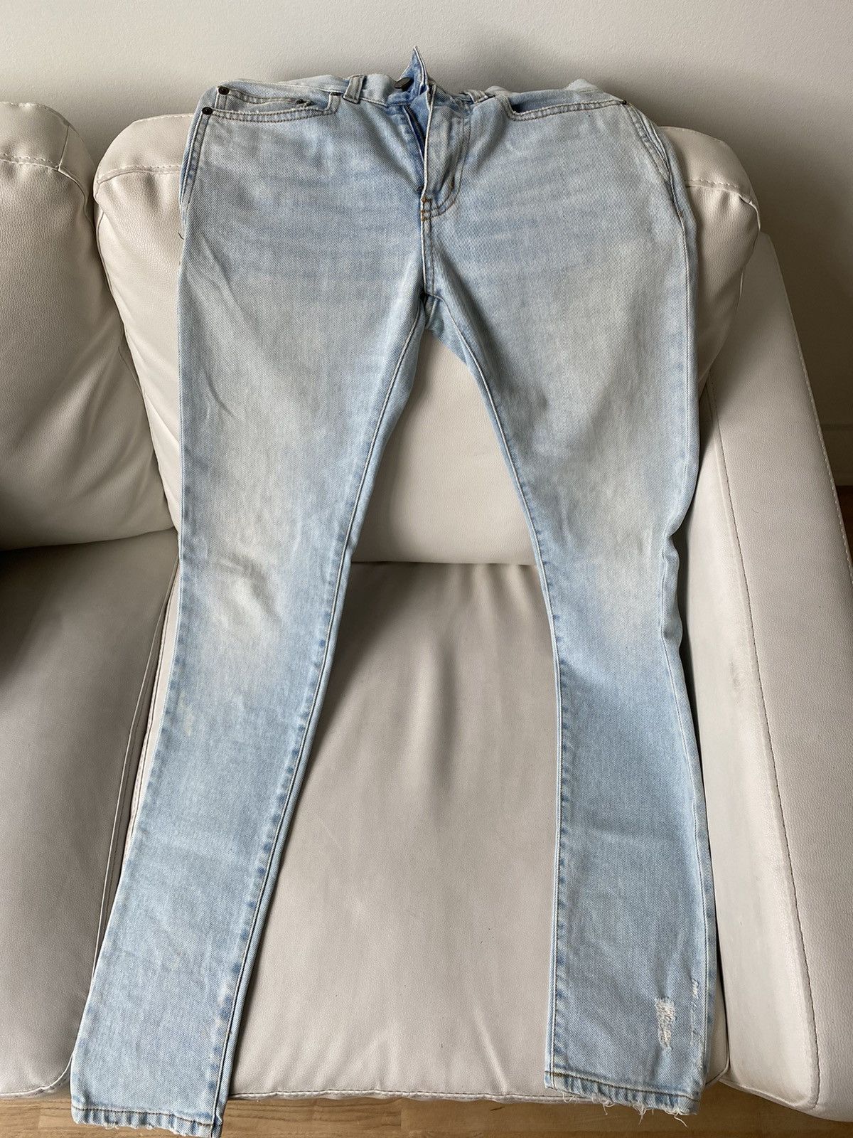image of Saint Laurent Paris Slp Distressed Skinny Jeans Hedi Slimane in Blue, Men's (Size 28)