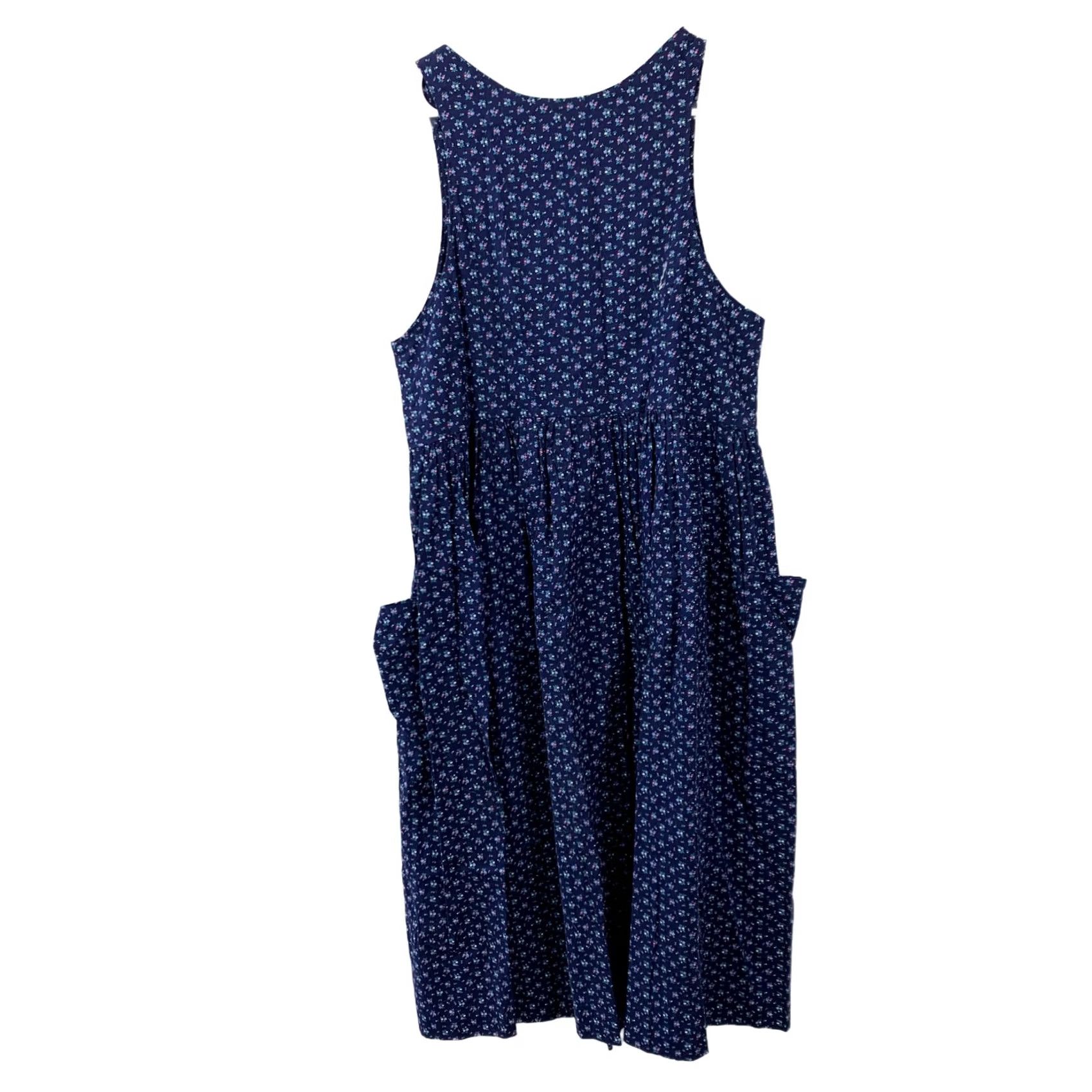 Vintage VINTAGE Blue Floral Pinafore Dress 90s Midi Womens S Size S / US 4 / IT 40 - 6 Thumbnail