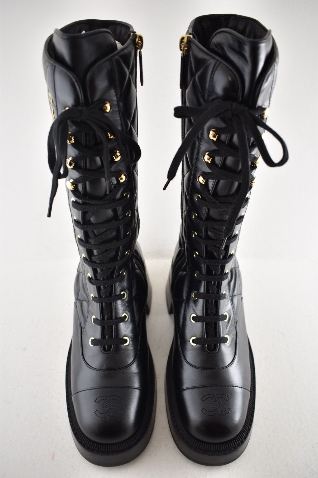Chanel 24K Quilted Leather CC Combat Lace Military Tall Boot 38.5 Size US 8.5 / IT 38.5 - 10 Thumbnail