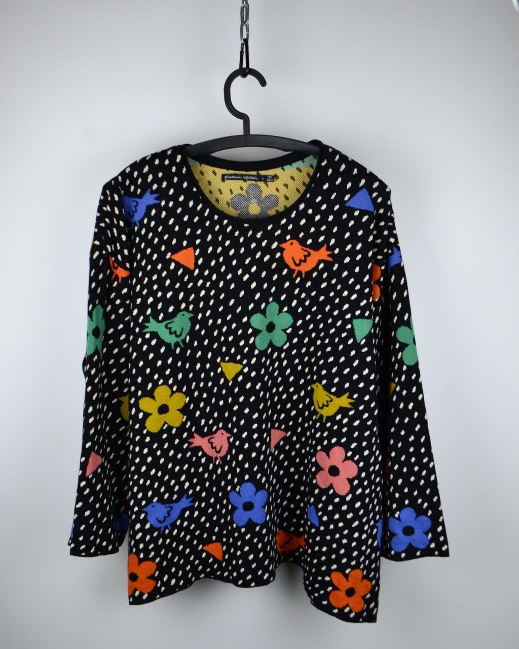Designer × Desigual Gudrun Sjoden Black White Colorful Bird Pullover Sweater Size L / US 10 / IT 46 - 1 Thumbnail