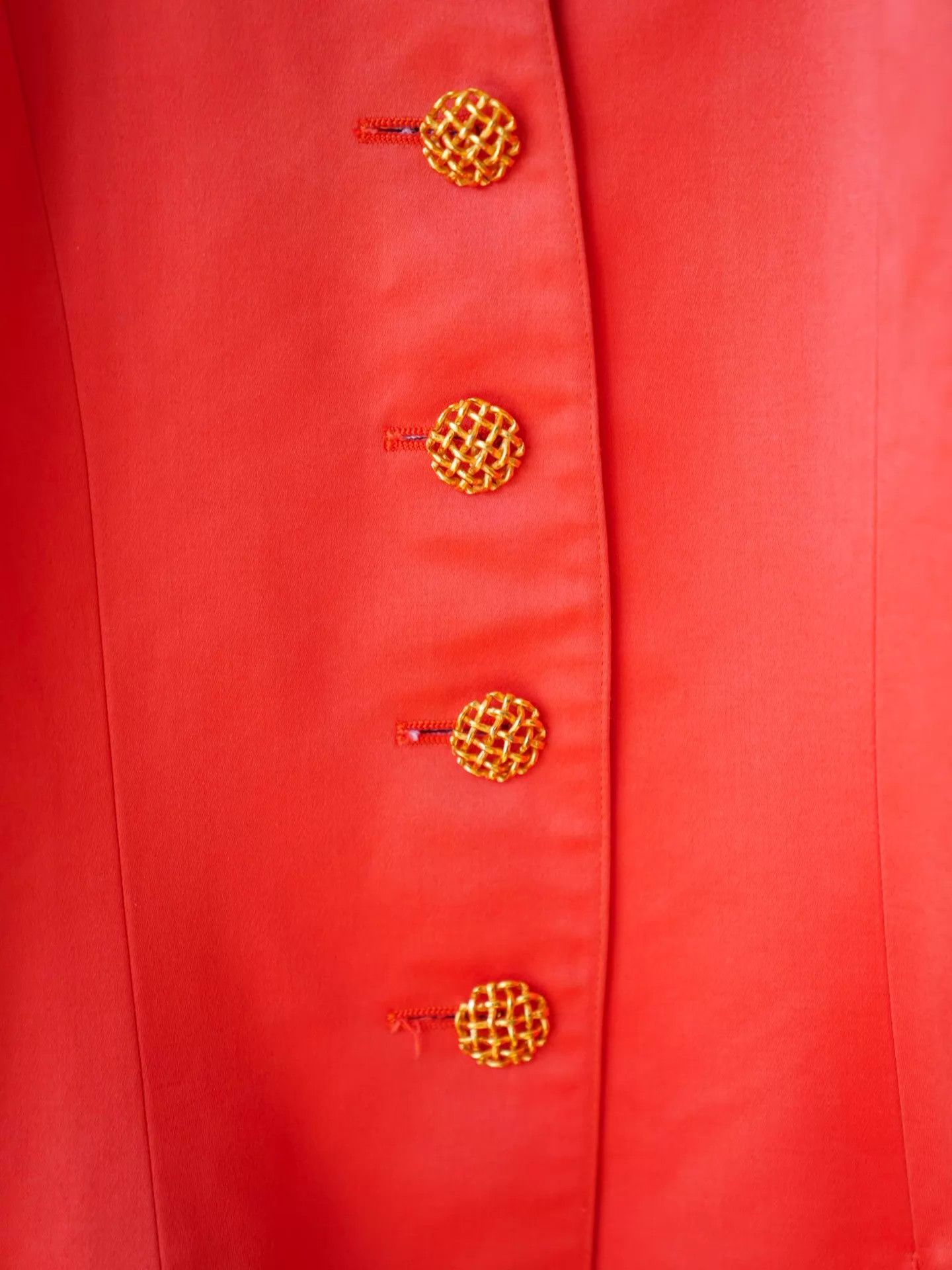 Yves Saint Laurent YSL 1993 Left Bank Orange Red Blazer Gold Buttons Women's Size XS / US 0-2 / IT 36-38 - 6 Thumbnail