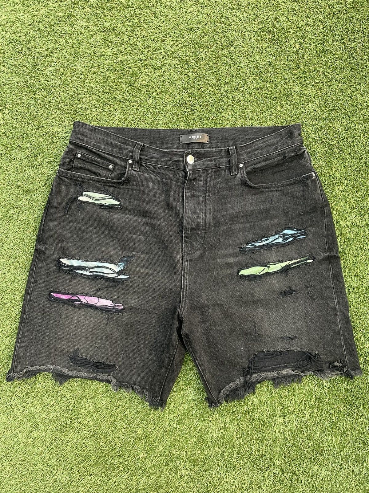 Amiri Size 36 - Amiri Black Denim Watercolor Trasher Shorts Size US 36 / EU 52 - 1 Thumbnail