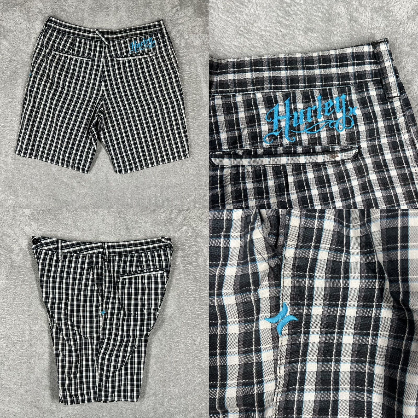 Hurley Hurley Shorts Men's 33 Black White Checkered Plaid Chino Flat Front - SEE PHOTOS Size US 33 - 8 Thumbnail