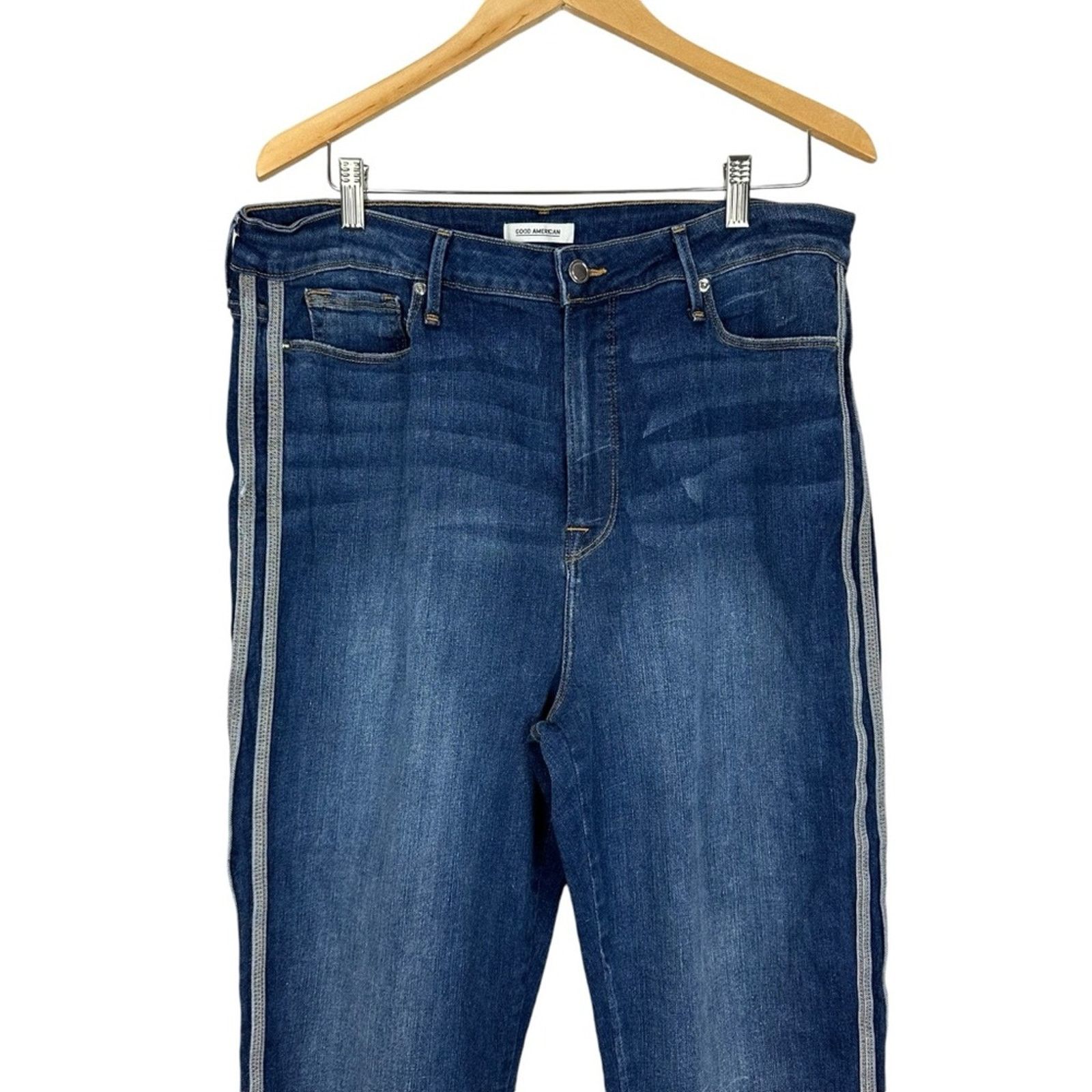 Good American Good American Straight Jeans Side Stripe Dark Blue Size 20 Size 42" / US 20 - 6 Thumbnail