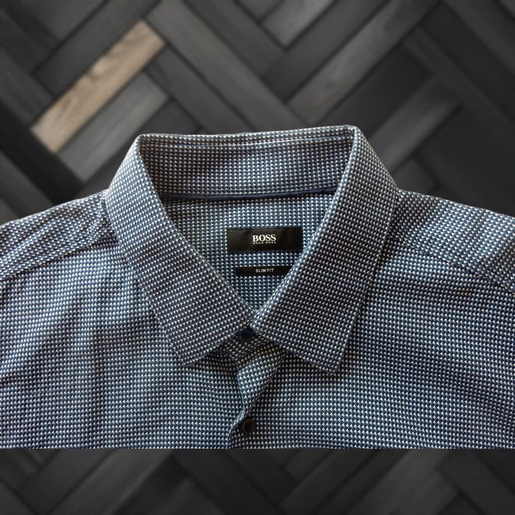 Hugo Boss HUGO BOSS Men's Button-Up Shirt Slim Fit XL Blue 44/17.5 Long Sleeve Size US XL / EU 56 / 4 - 1 Thumbnail