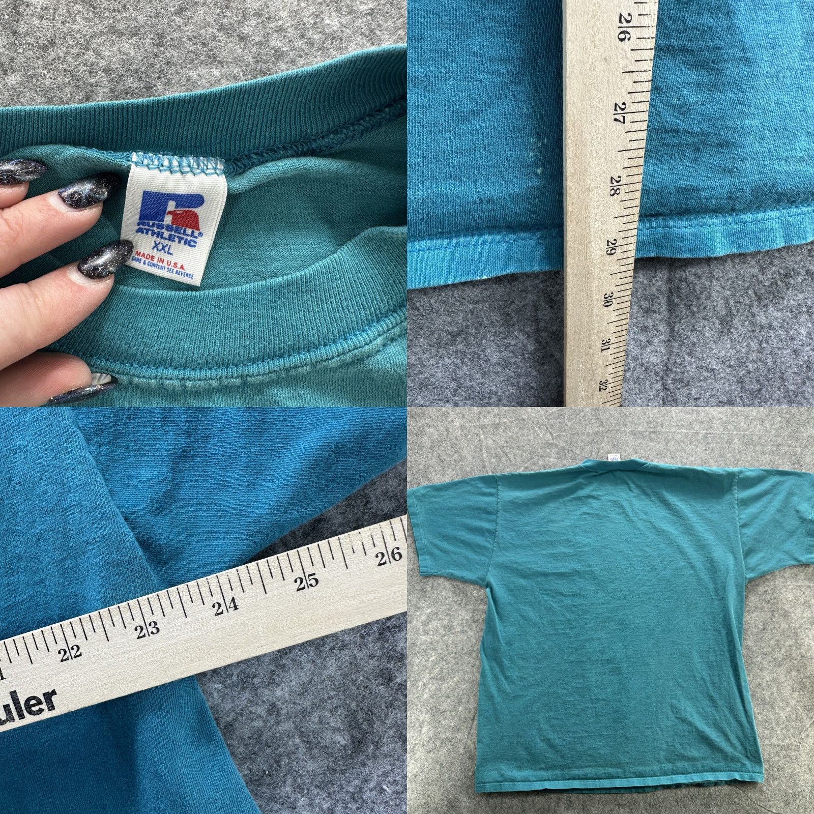 Russell Athletic VINTAGE Russell Athletic Shirt Mens 2XL Teal Made USA Crewneck T-Shirt Stain 90s Size US XXL / EU 58 / 5 - 8 Thumbnail