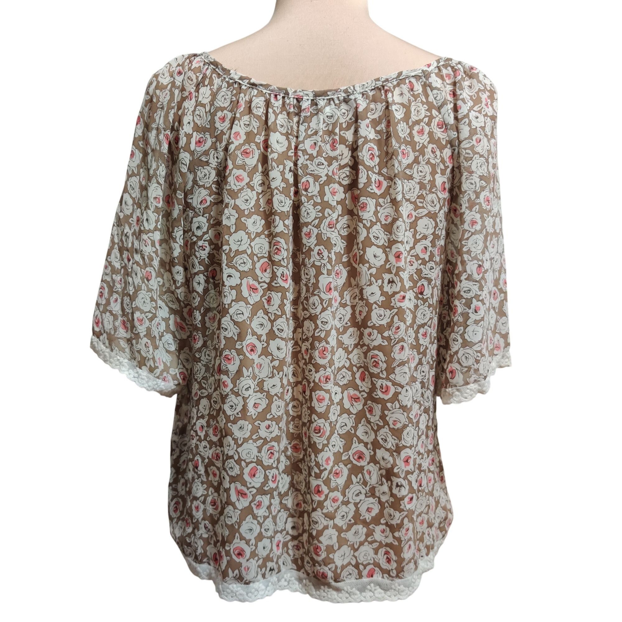 Forever 21 Forever 21 Womens Blouse Floral Print Sheer Cottage White Pi Size M / US 6-8 / IT 42-44 - 2 Thumbnail