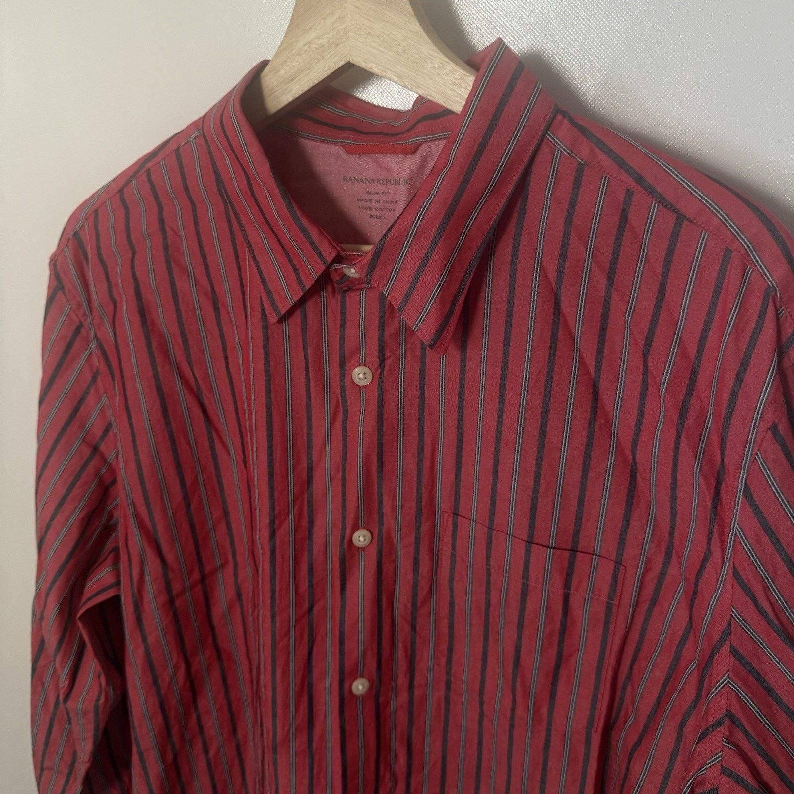 Banana Republic Banana Republic Slim Fit Striped Shirt Red Preppy Career Size US L / EU 52-54 / 3 - 5 Thumbnail