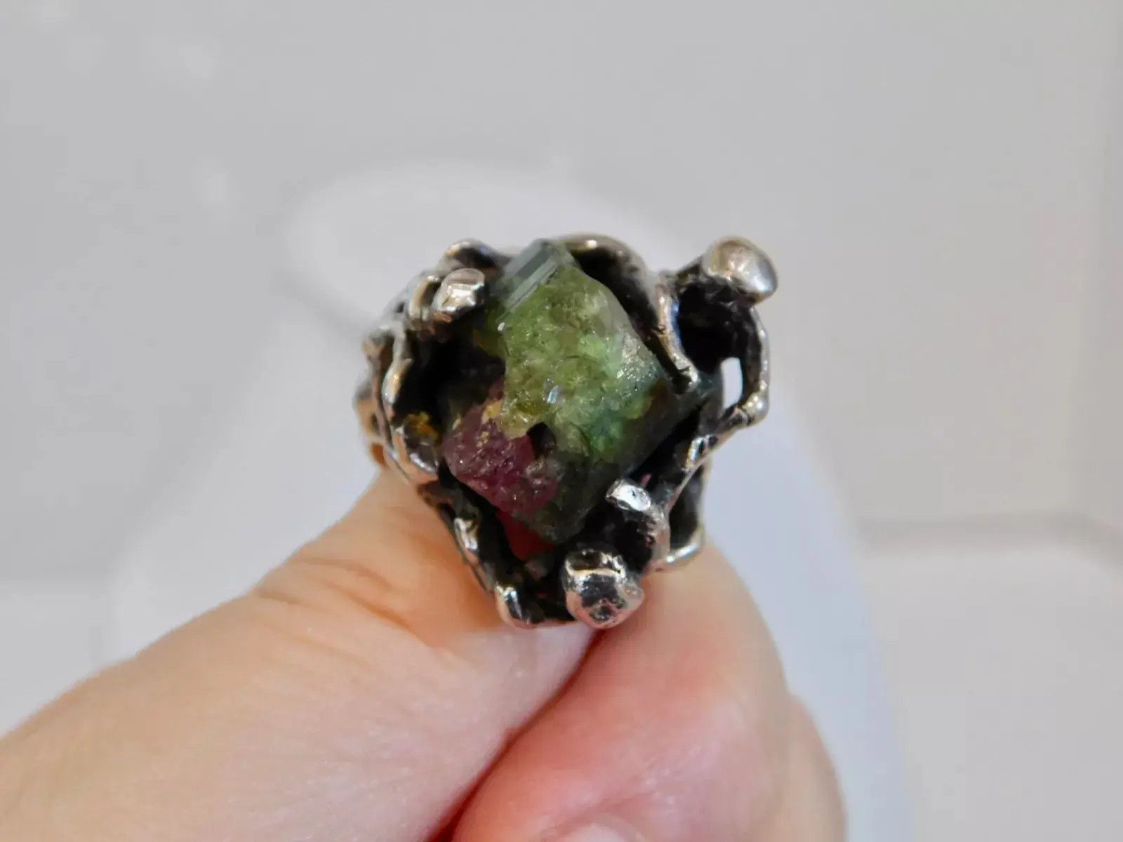 Vintage Vintage Sterling Silver Ring Tourmaline Size 7 Brutalist Size ONE SIZE - 5 Thumbnail